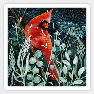 Snowy Cardinal Negative Watercolor Painting Sticker